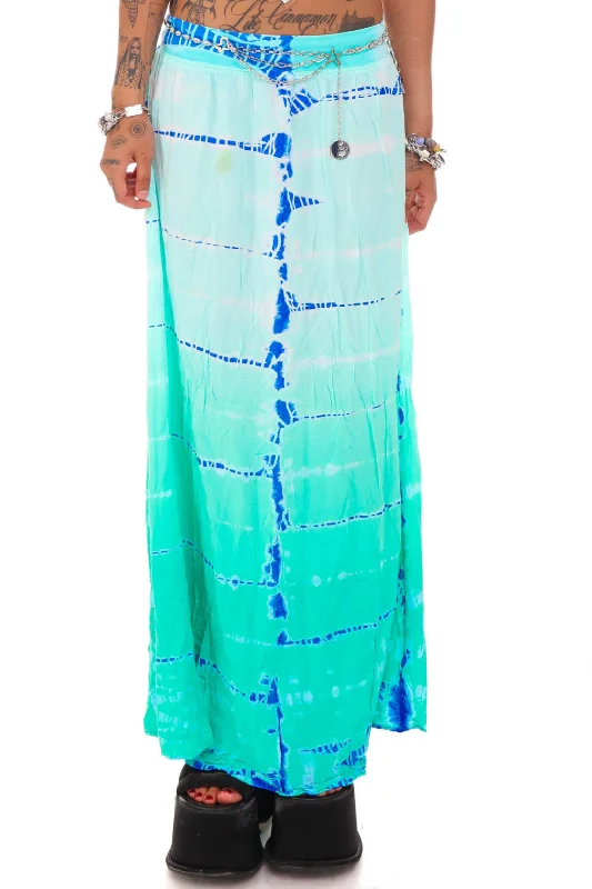 Women's Glitter Ruffle Skirts-Vintage Y2K Mermaid Blue Tie-Dye Maxi Skirt - S/M