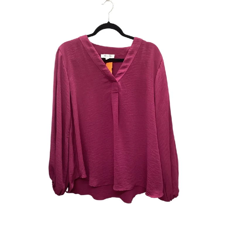 Women's Zip-Front Blouses-Top Long Sleeve By She + Sky In Purple, Size: L