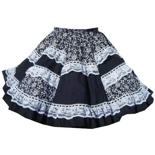 Women's Boho Skirts-Black & White Square Dance Skirt