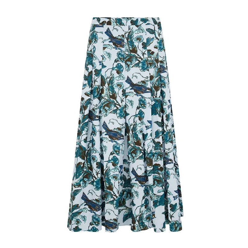 Women's Geometric Skirts-Zeller Morning Glory Bird Midi Skirt