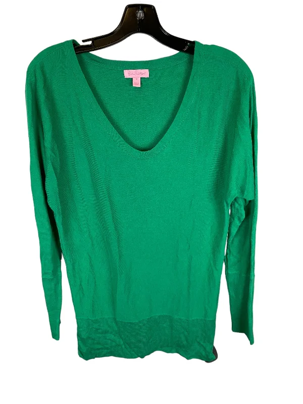 Women's Mock Neck Shirts-Green Top Long Sleeve Designer Lilly Pulitzer, Size M