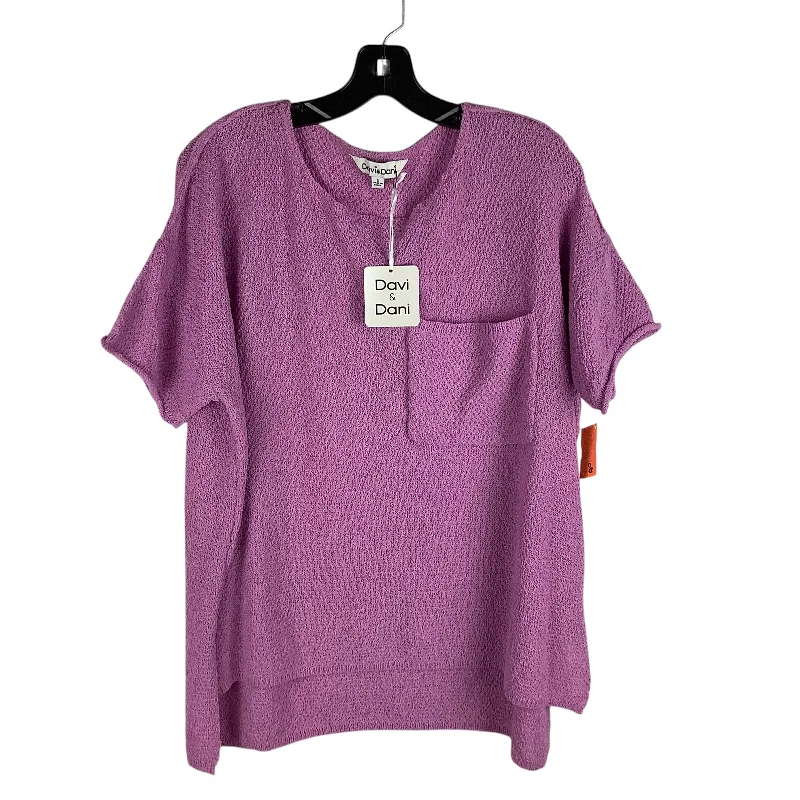 Women's Silk Shirts-Top Short Sleeve By Davi & Dani In Purple, Size: S