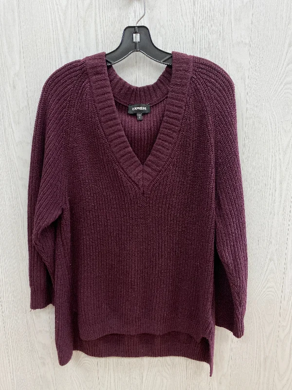 Women's Satin Pleated Pullovers-Sweater By Express In Purple, Size: Xs