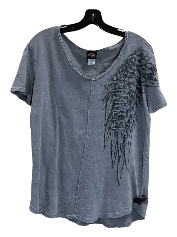 Women's Shimmer Blouses-Top Short Sleeve By Harley Davidson In Grey, Size: M