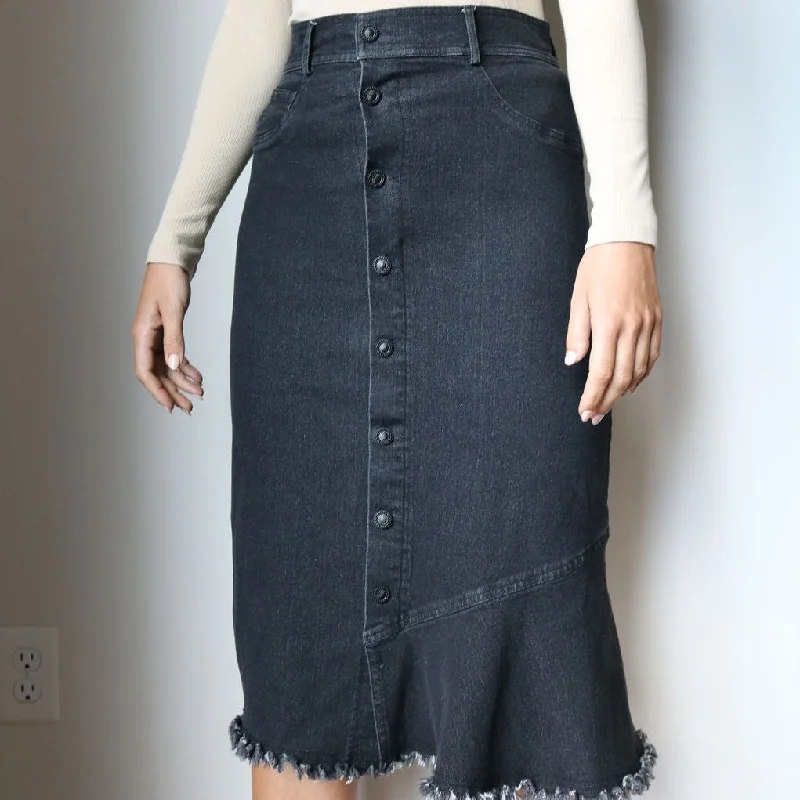 Women's Animal Print Skirts-Button Front Denim Skirt | Black  [Final Sale]