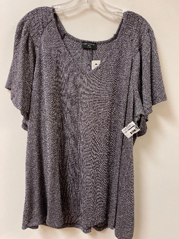 Women's Silk Button Down Shirts-Top Short Sleeve By Lane Bryant In Silver, Size: 1x