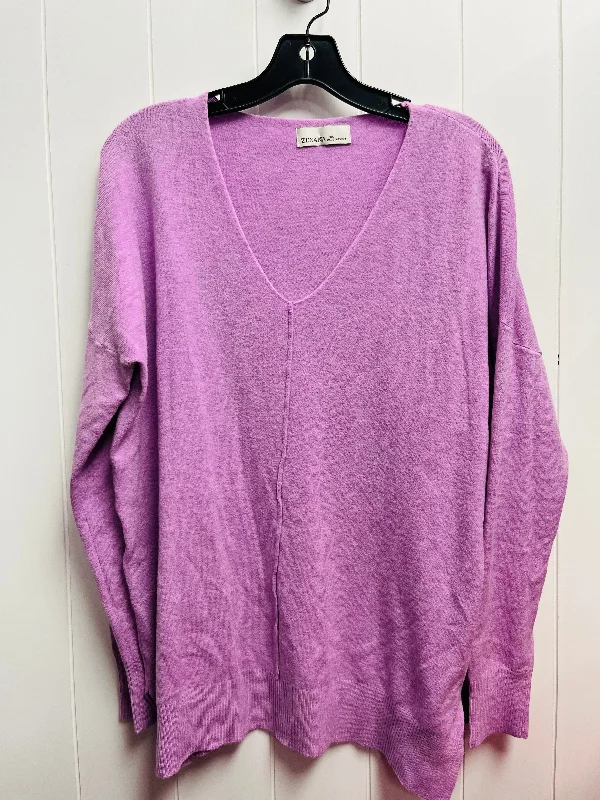 Women's Ribbed Floral Pullovers-Sweater By Zenana Outfitters In Purple, Size: Xl