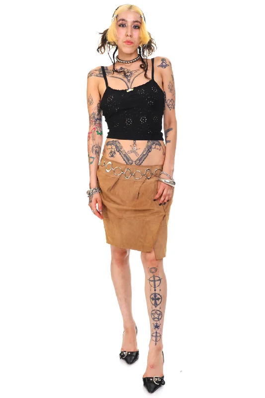 Women's Fleece Ruffle Skirts-Vintage Y2K Soft Suede Leather Skirt - M/L