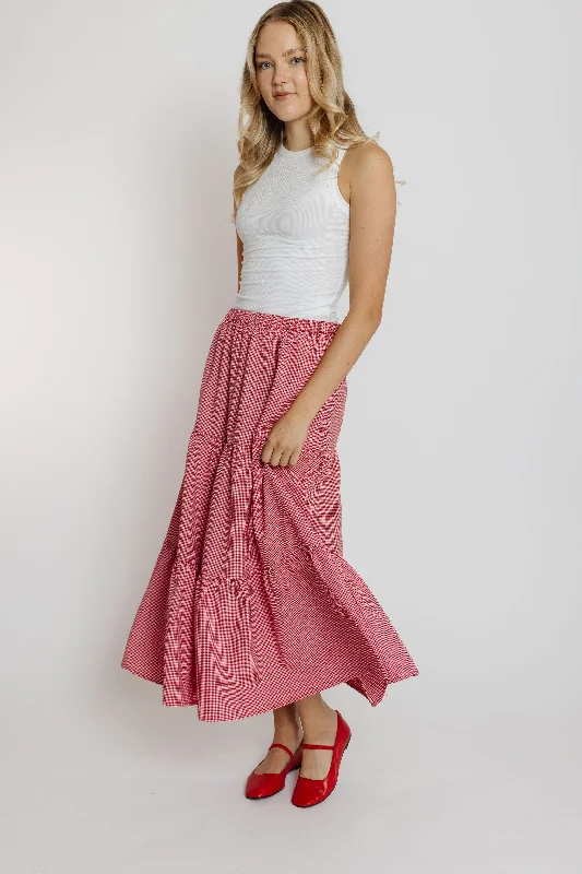 Women's Textured Ruffle Skirts-Emilie Skirt in Red Gingham