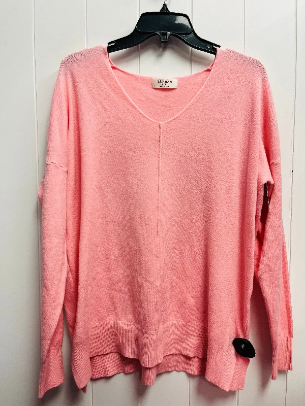 Women's Ribbed Pencil Pullovers-Sweater By Zenana Outfitters In Pink, Size: Xl