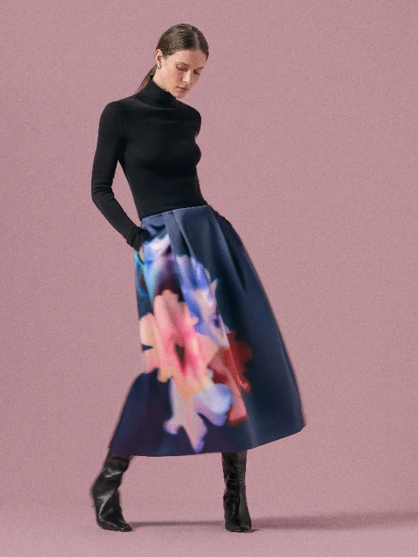 Women's Lace Pencil Skirts-Dreamy Floral Volume Skirt | Navy