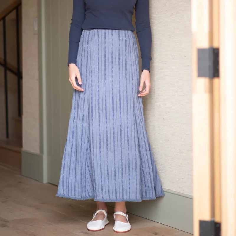 Women's Silk Ruffle Skirts-Detailed Chambray Skirt | Blue [Final Sale]