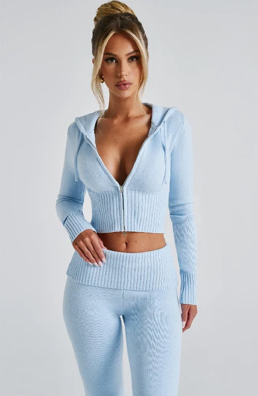 Women's High-Waisted A-Line Pullovers-Portia Knit Hoodie - Baby Blue