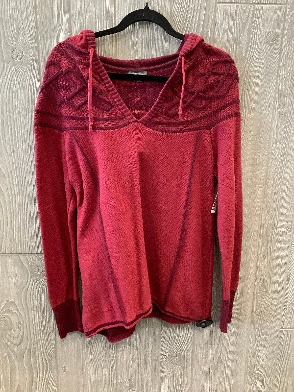 Women's Slit Ruffle Pullovers-Sweater By Eddie Bauer In Red, Size: L