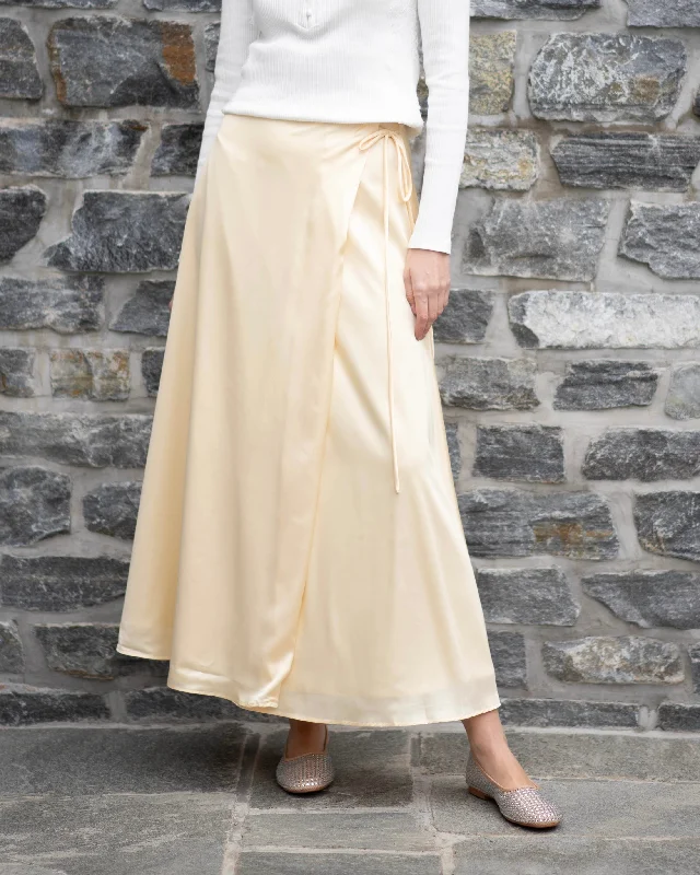 Women's Layered Skirts-Satín Wrap Skirt | Butter [Final Sale]