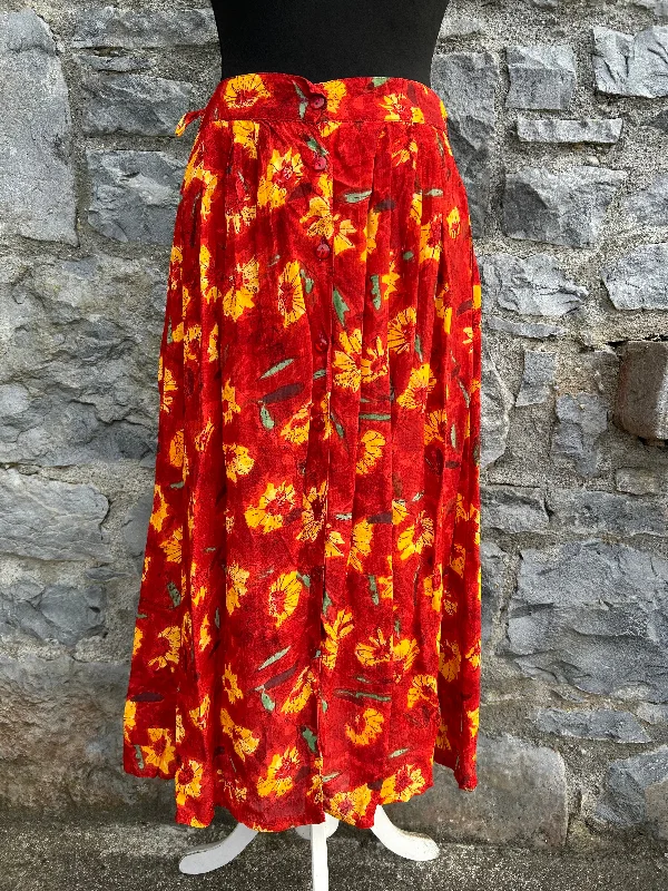 Women's Low-Waisted Pleated Skirts-90s flowers red skirt uk 10