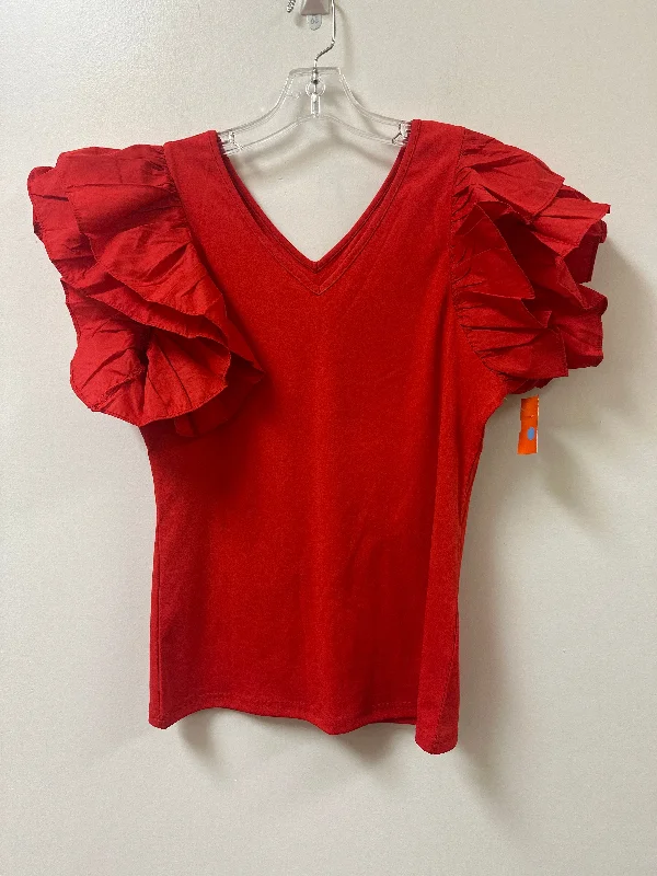 Women's V-Neck Blouses-Top Short Sleeve By Clothes Mentor In Red, Size: L