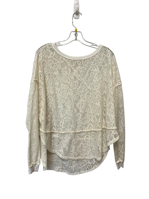 Women's Lace-Up Blouses-Top Long Sleeve By Free People In Cream, Size: Xs