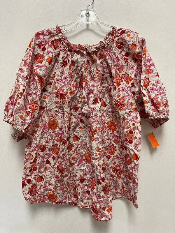 Women's Velvet Blouses-Top Short Sleeve By Knox Rose In Orange & Pink, Size: 2x