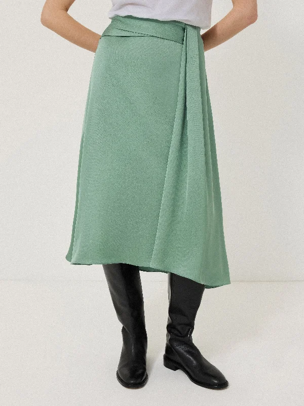 Women's Maxi Skirts-Satin Crepe Waist Detail Skirt | Green