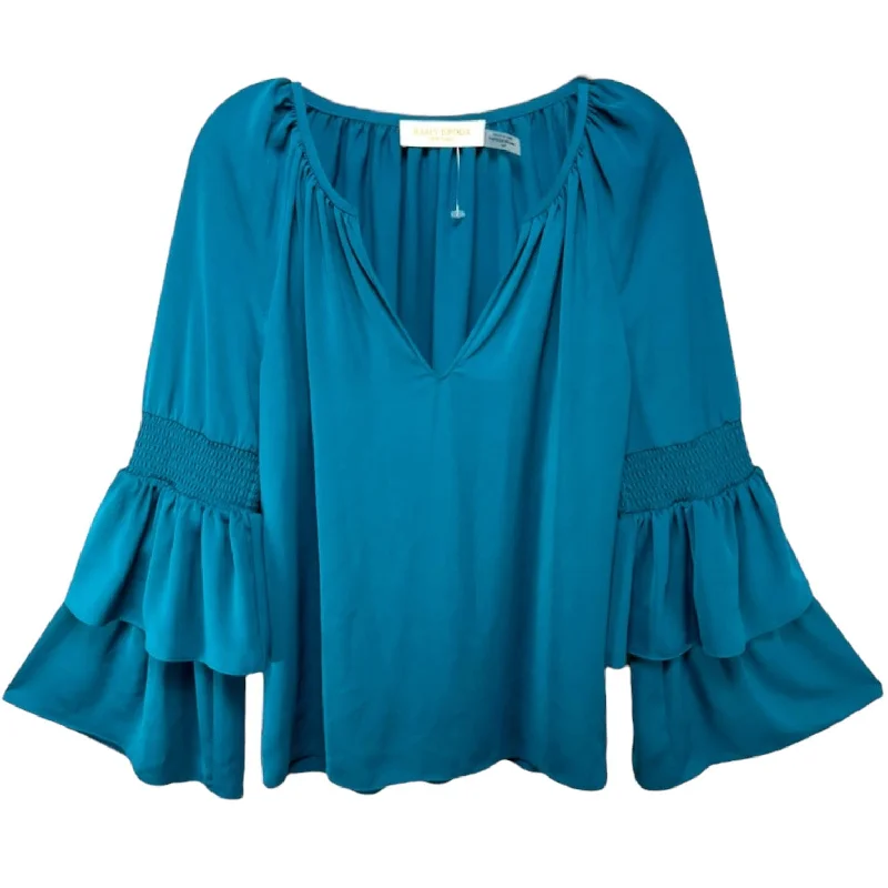 Women's Fringe Shirts-Lali V-Neck Bell Sleeve Top Designer By Ramy Brook In Aqua, Size S