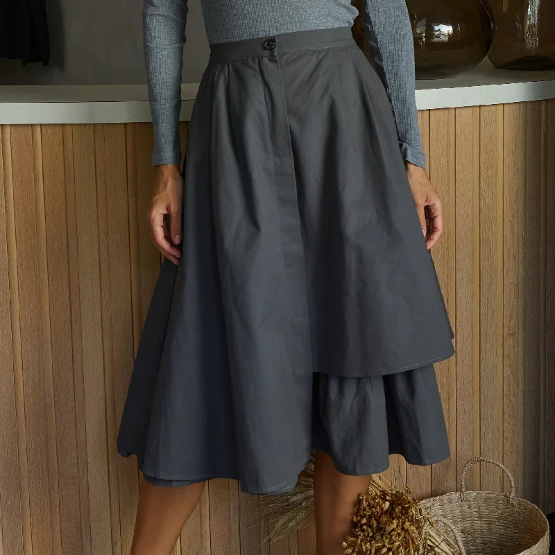 Women's Glitter Denim Skirts-Artiste Smock Skirt | Grey  [Final Sale]