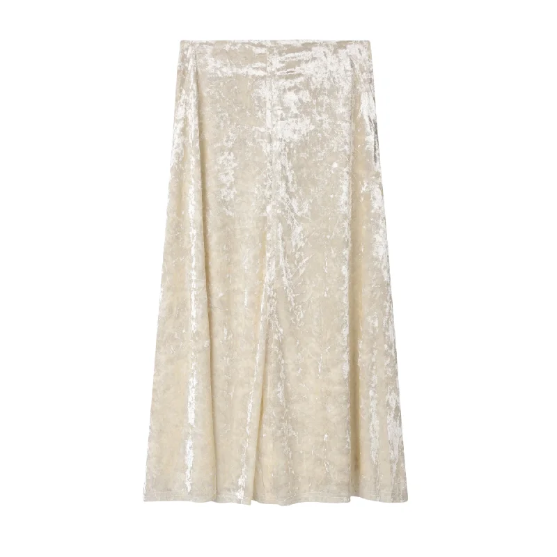 Women's Sequin Pencil Skirts-Crushed Velvet Skirt | Cream [Final Sale]