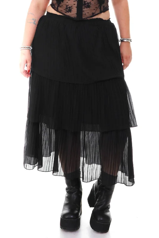 Women's Vintage Skirts-Vintage Y2K Black Tiered Pleated Skirt - M/L/XL