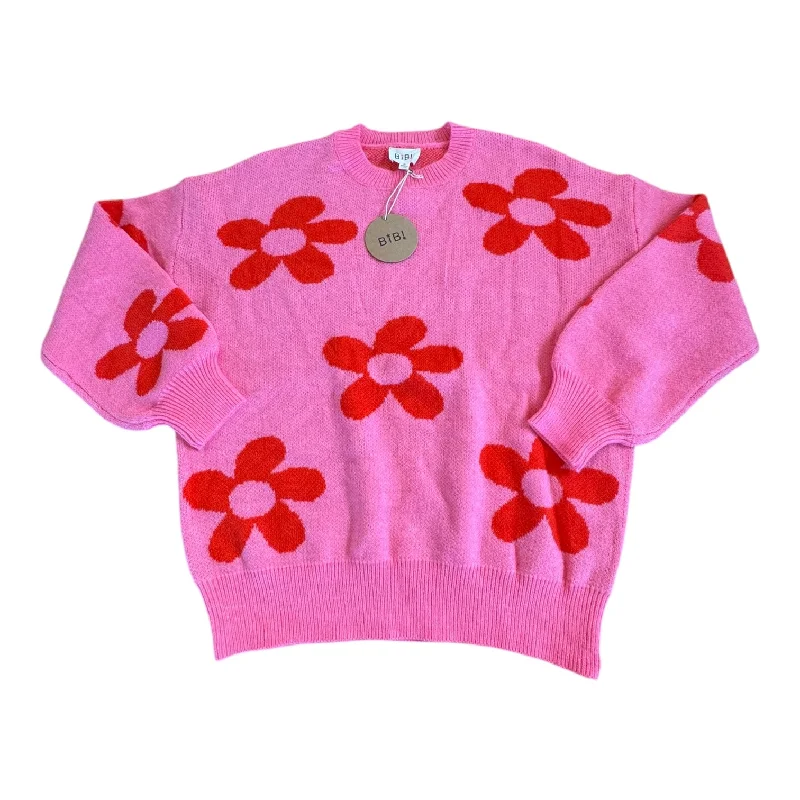 Women's High-Waisted Ruffle Pullovers-Sweater By Bibi In Pink, Size:S