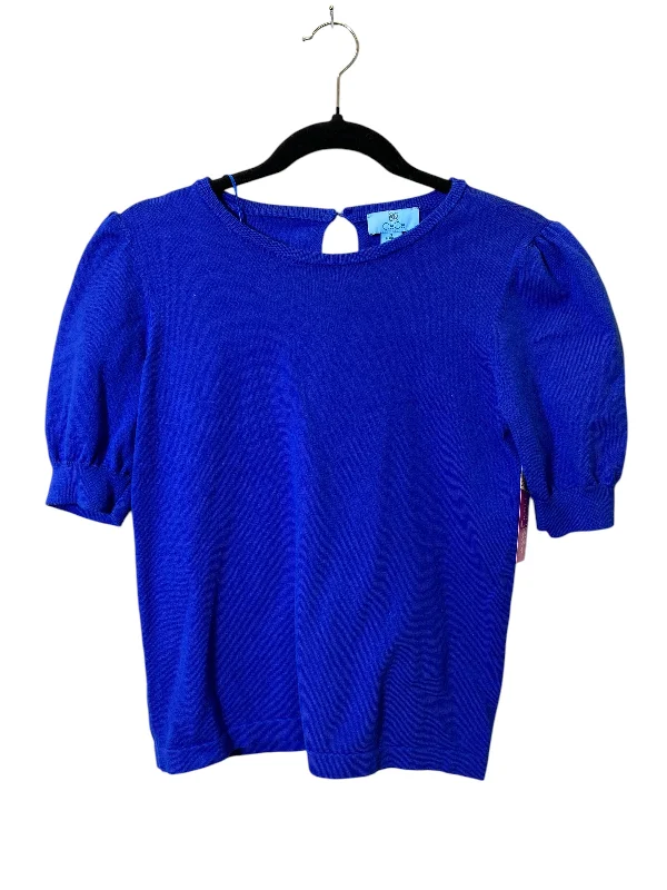 Women's High-Waisted Pleated Pullovers-Sweater Short Sleeve By Cece In Blue, Size: S