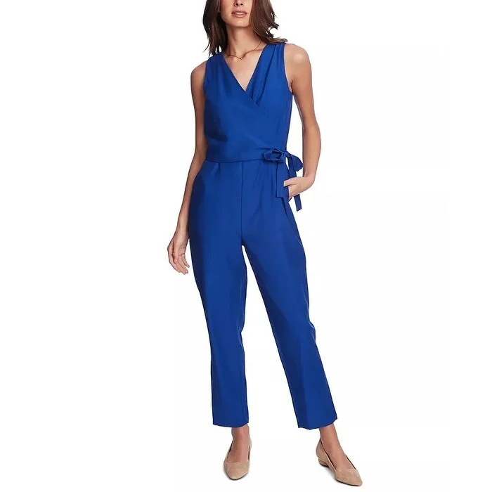 Women's Casual Maxi Dresses-1.State Women's Wrap Front Sleeveless Soft Twill Jumpsuit Blue Size 6