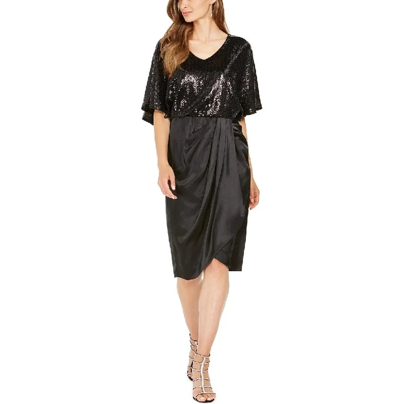 Women's Casual Midi Beach Dresses-28th & Park Women's Sequined Draped Blouson Dress Black Size 6