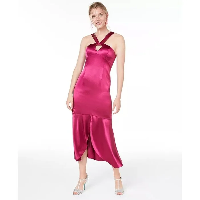 Women's Casual A-Line Print Dresses-Aidan By Aidan Mattox Women's Liquid Satin Dress Pink Size 4