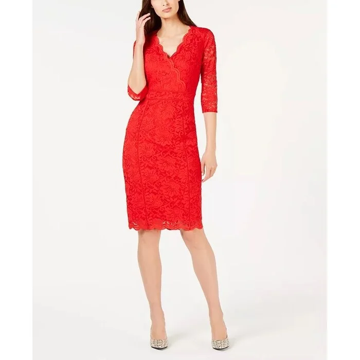 Women's Casual Button-Down Dresses-Alfani Women's Lace Sheath Dress Medium Red Size Extra Large