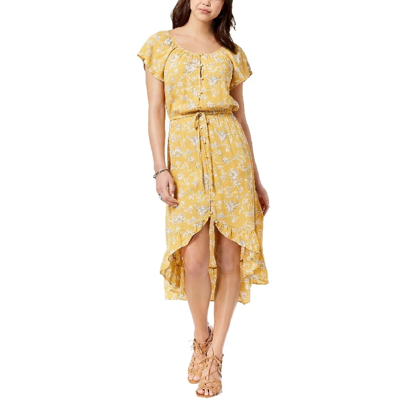 Women's Casual Cold Shoulder Dresses-American Rag Juniors Printed High Low Dress Cornsilk Combo Size 2 Extra Small - Yellow - XX-Small