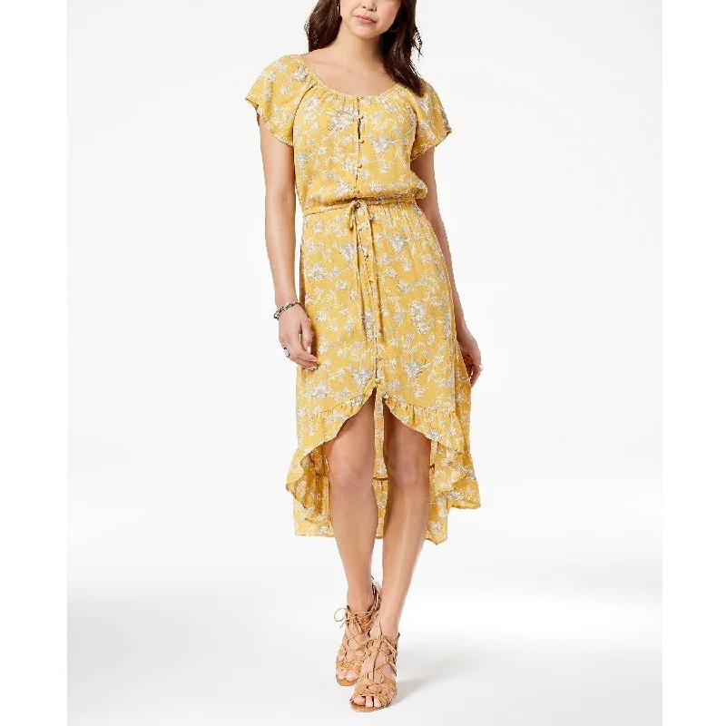 Women's Casual T-Shirt Dresses-American Rag Juniors Printed High Low Dress Cornsilk Combo Size Small - Yellow