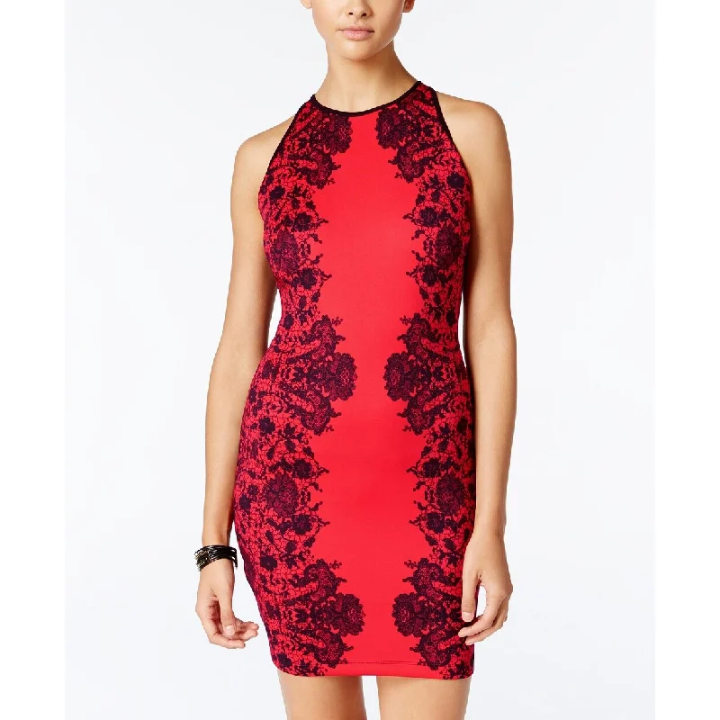 Women's Casual Midi Solid Color Dresses-B Darlin Juniors' High-Neck Bodycon Dress Red Size 0