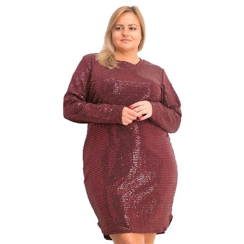 Women's Casual Breezy Dresses-B Darlin Women's Trendy Plus Size Sequined Bodycon Dress Wine Size 16