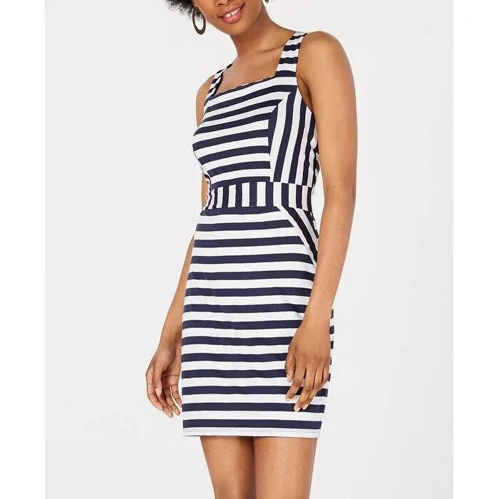 Women's Casual Modern Dresses-Be Bop Juniors' Striped Square-Neck Dress Blue Size Large