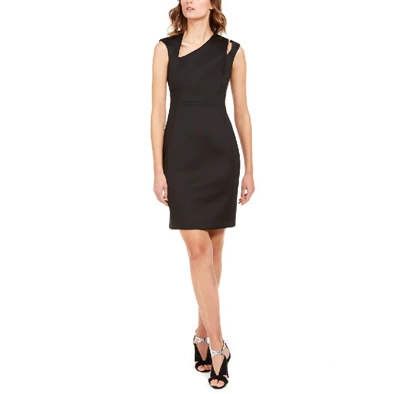 Women's Casual Day Floral Dresses-Calvin Klein Women's Asymmetrical Sheath Dress Black Size 4