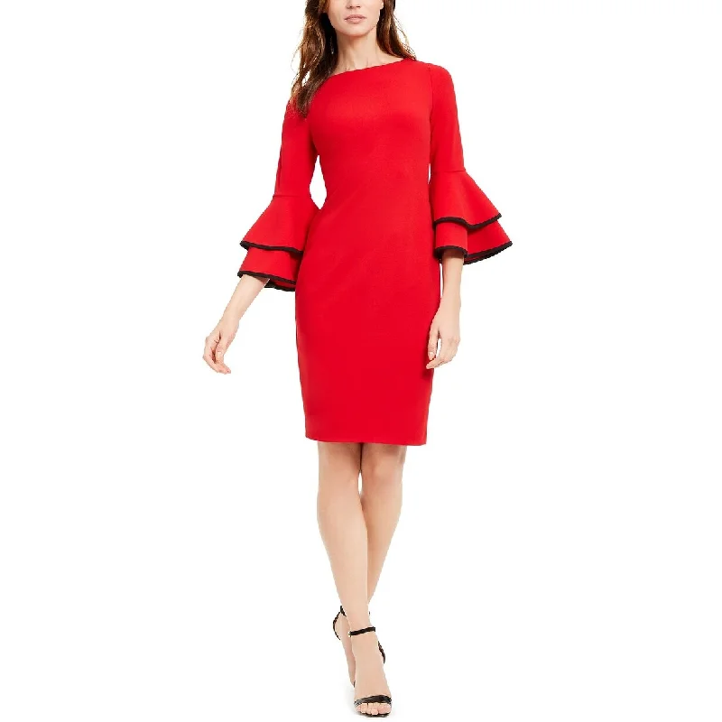 Women's Casual Elegant Dresses-Calvin Klein Women's Bell-Sleeve Sheath Dress Red Size 10