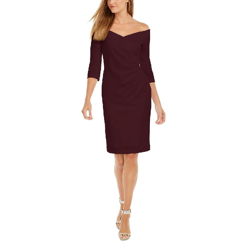 Women's Casual Beach Solid Color Dresses-Calvin Klein Women's Off-The-Shoulder Sheath Dress Purple Size 6