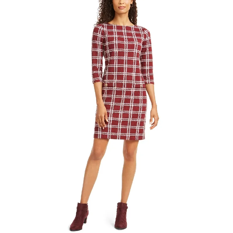 Women's Casual Midi Print Dresses-Charter Club Women's Textured Plaid Dress Wine Size X-Small