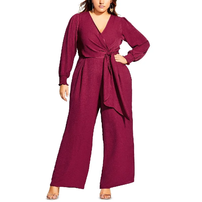 Women's Casual Lounge Solid Color Dresses-City Chic Women's Trendy Plus Size Synthesis Jumpsuit Red Size Small