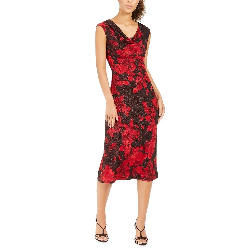 Women's Casual Picnic Print Dresses-Connected Women's Floral-Print Sheath Dress Red Size 16