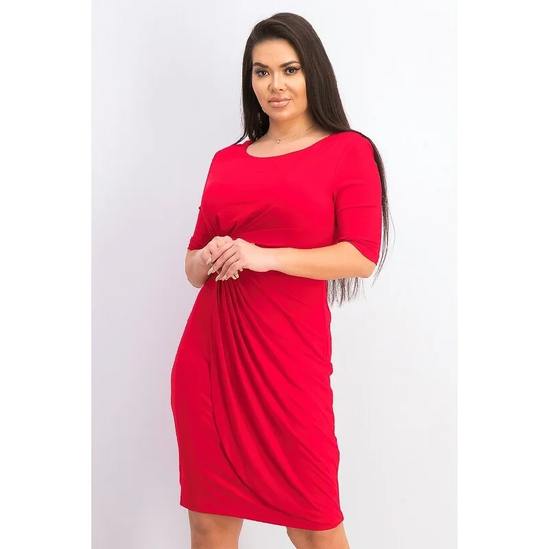 Women's Casual Shirt Dresses-Connected Women's Petite Faux Wrap Dress Red Size 4P