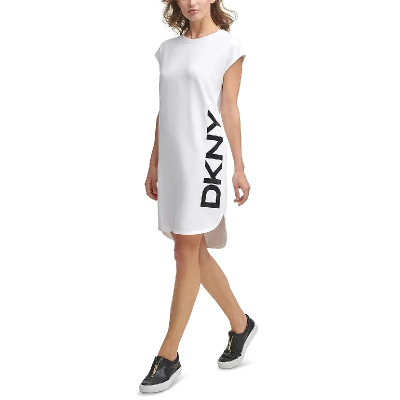 Women's Casual Beach Dresses-DKNY Women's Logo-Graphic T-Shirt Dress White Size Large