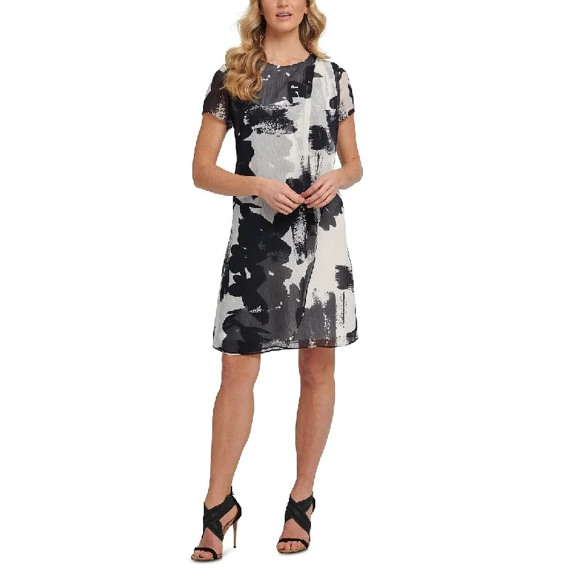 Women's Casual A-Line Print Dresses-DKNY Women's Printed Asymmetrical Dress Black Size 12