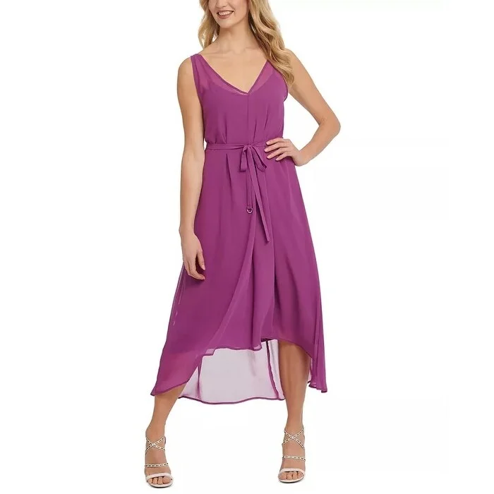 Women's Casual Trendy Dresses-DKNY Women's Sleeveless High-Low Dress Purple Size 14