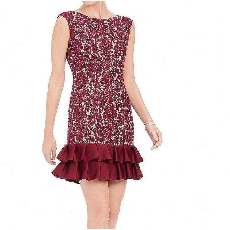 Women's Casual Tunic Dresses-Donna Ricco Women's Sleeveless Lace Dress Wine Size 12